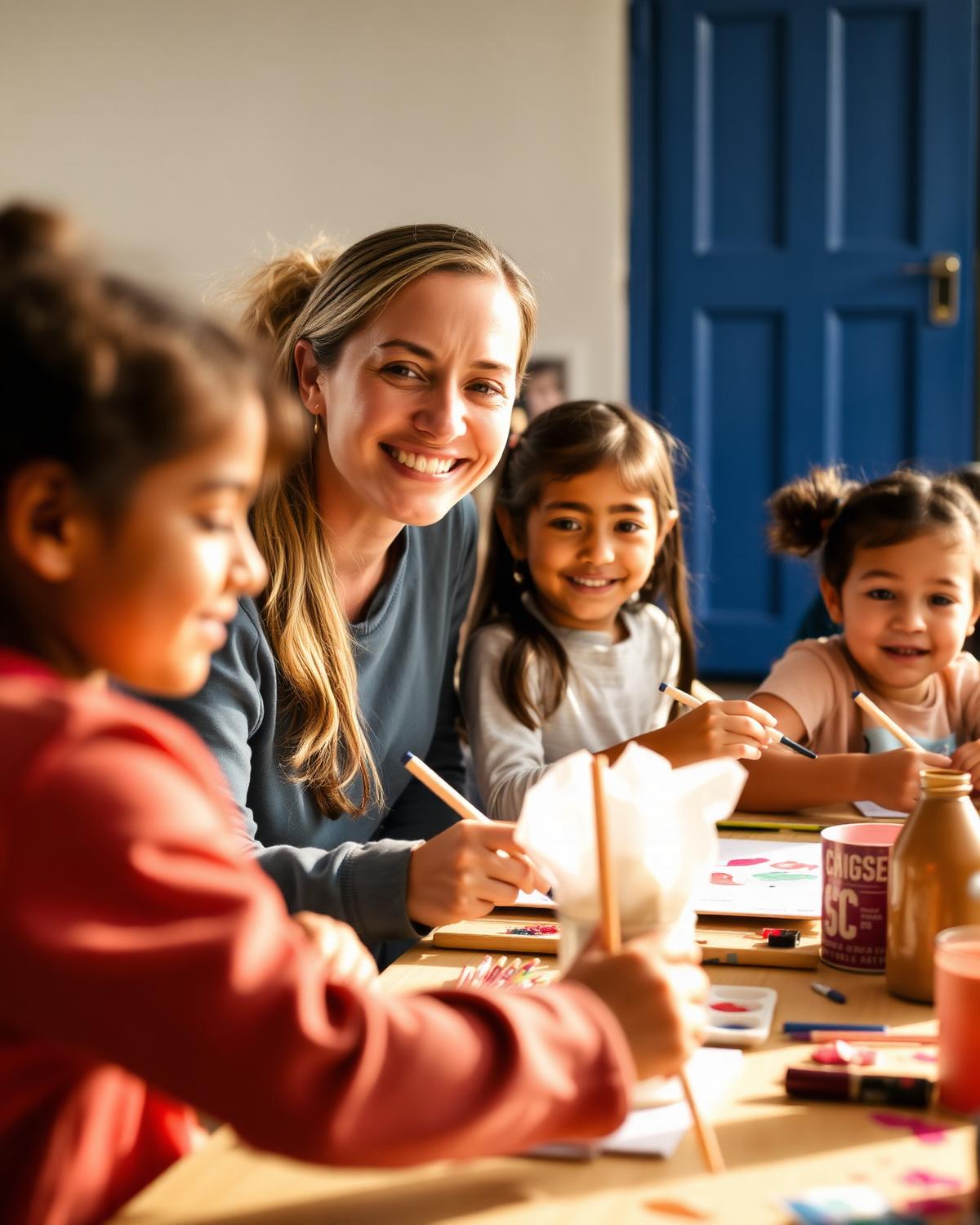 Niños en un taller con la monitora